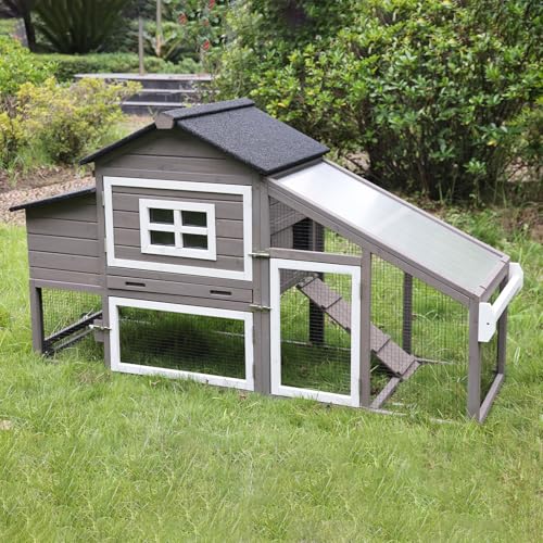 GUTINNEEN Mobile Chicken Coop with Wheels Expandable Chicken Tractor Outdoor Hen House for 2-4 Chickens 67.3" L(Brown) - color: Brown