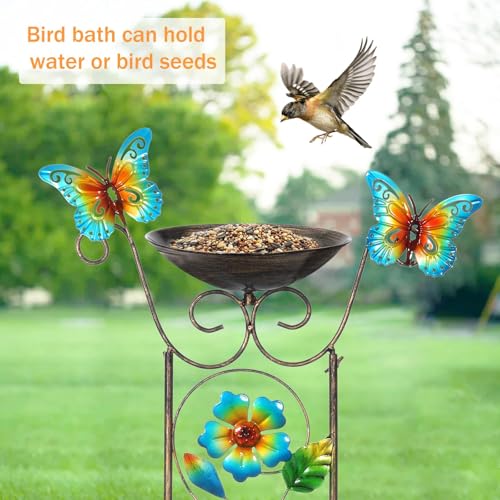 BAYN 43.5 Inch Metal Bird Bath Bowl with Garden Trellis Outdoor | Easy Install, Garden Birdbath and Plants Trellis 2 in 1, Decorative with Floral, Functional Decor for Yard Patio Lawn - style: Floral-Butterfly