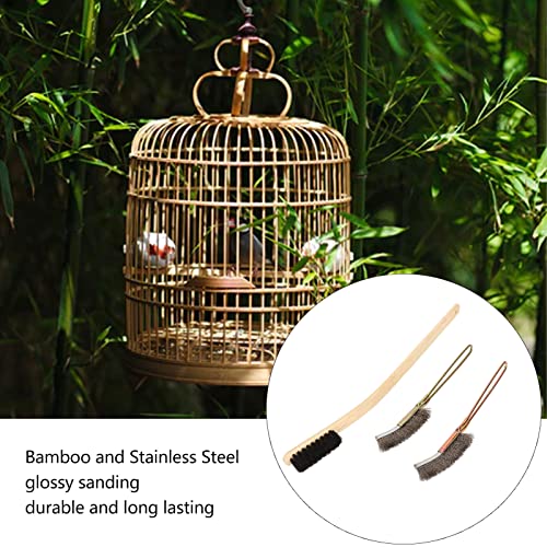 Omabeta Bird Cage Cleaning Brush Set for Efficient Cleaning of Cages with Bamboo and Stainless Steel Material 3 Sizes Included