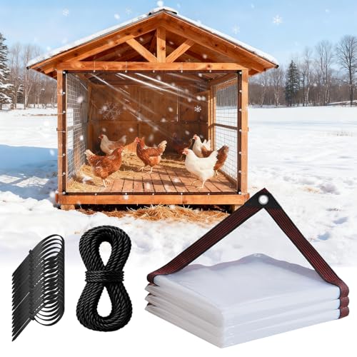 DLronwey 6.6x10ft Chicken Coop Cover for Winter,Chicken Coop Tarp with Elastic Cords & Rope,Waterproof Windproof Winterizing Insulation for Chicken Run,Porch Patio Poultry Enclosure