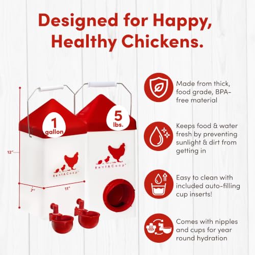 RentACoop Chick2Chicken 5lb 2-Port Feeder and 1-Gal Small Cage Waterer Set