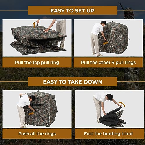 Portable Hunting Blind - 270°/360°See Through with Waterproof Floor Mat | Detachable Ground Mat, Silent Adjustable Windows, Pop Up Ground Blind for 2-4 Person, Camouflage Shelter for Turkey Deer - size: 2-3 Person（270°See Through）