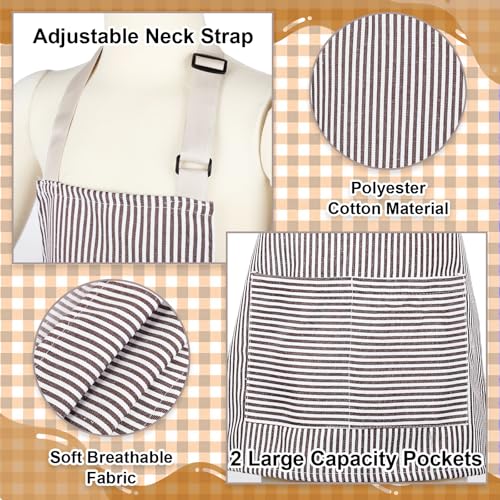 Newcotte Stripes Kids Aprons, Adjustable Cotton Bib Chef Apron with 2 Pockets for Cooking Painting Baking Toddler Boys Girls - color: Brown