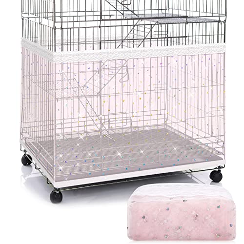 Shappy Large Bird Cage Cover, Bird Cage Seed Catcher, Adjustable Star Pattern Nylon Mesh Net for Parrot Parakeet Macaw Pet Supplies(Pink) - color: Pink
