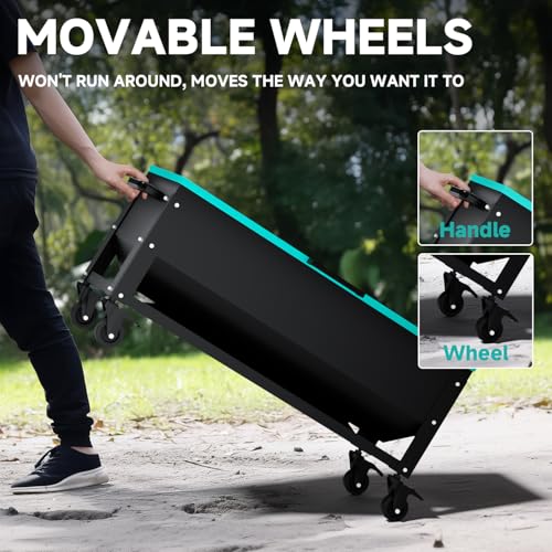 Heavy Duty Chicken Feeder 120 lbs Large Capacity, Metal Automatic Poultry Feeding Box with Waterproof Lid, Raised Standing Feeder with Wheels for Hens & Roosters, Portable & Easy to Move