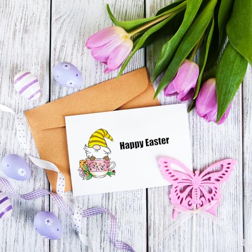 Estivaux Easter Bunny Gnomes Clear Stamps for Card Making and Journaling, Easter Eggs Rubber Stamps Flowers Elf Stamps for Scrapbooking DIY Cards Album Crafts