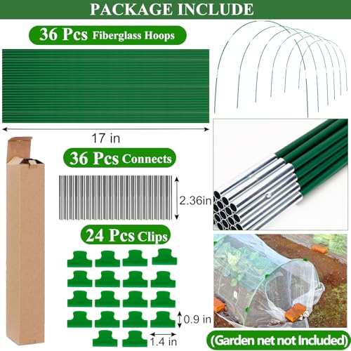 Greenhouse Hoops Grow Tunnel 6 Sets of 8FT Long Garden Hoops, Rust-Free Fiberglass Garden Hoops Frame for Garden Netting Raised Bed Plant Shade Cloth Row Cover, DIY Plant Support Garden Stakes- 36pcs - style: 36 PCS