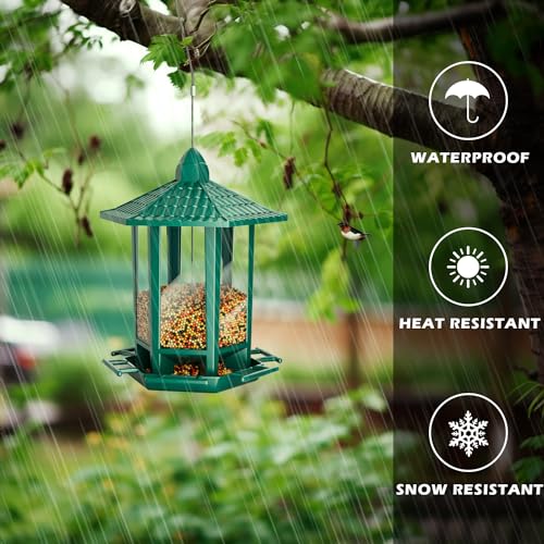 Birdream 4 Pack Bird Feeders for Outdoor Hanging, 10 LB Fun Installation Retro Pagoda Design Bird Feeder, Attracting Wild Birds Chickadees Goldfinches Cardinals Finches and Sparrows (Green) - color: Green, size: 4 PACK