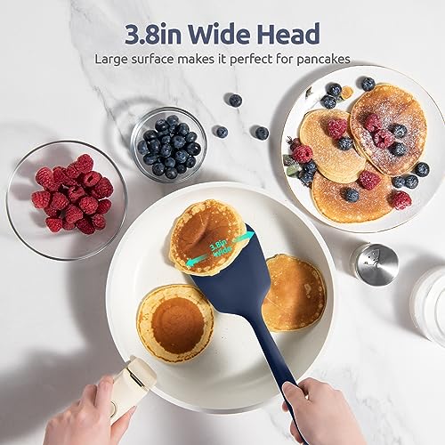 U-Taste Silicone Turner Spatula Set of 2, 13.6"Long/3.7"Wide, Midnight Blue | 600ºF Heat Resistant Food Grade Silicone Cooking Utensils Set, Wide Large Solid & Slotted Turner Pancake Egg Flipper - color: Midnight Blue