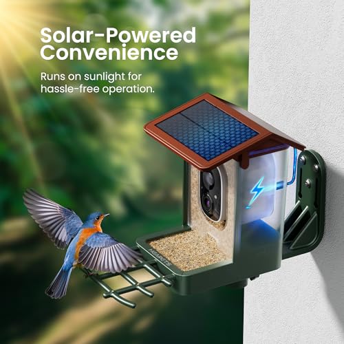 Smart Bird Feeder with Camera Solar Powered 2K HD Video, 10,000+ Species AI Recognition, Real-Time App Alerts, and Weatherproof Design for Effortless Birdwatching, Gift for Bird Lovers, Green Brown - color: Green-Brown