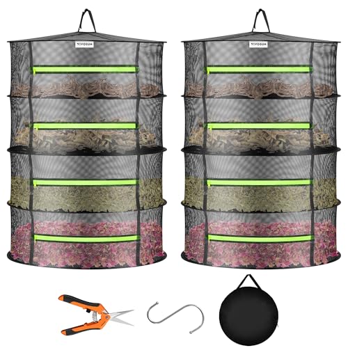 VIVOSUN 2-Pack 4-Layer Mesh Drying Rack Hanging Design with Green Zippers for Dehydrating, Indoor and Outdoor (Pruning Shears Included) - size: 4 Layer, style: 2 Pack
