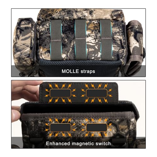 Binocular Harness Chest Pack: Bino Case with Rangefinder Pouch XL | Silent magnetic lid, one-handed access, removable pouches, rain cover, MOLLE webbing for Hunting Hiking Bird Watching - color: Camo, size: X-Large