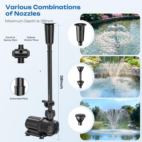 Antfraer 100W Solar Pond Pump, Solar Water Pump with 1600GPH Adjustable Flow & Dry-Run Protection, Solar Water Fountain Pump & Dual Solar Panels for Outdoor Pond Garden Waterfall Water Features - size: 100W
