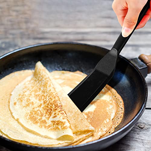 Crepe Spatula Narrow Silicone Thin Spatula Omelet Turner Multifunctional Long Heat Resistant Cooking Non Stick Pancake for Omelet Crepes Cooking Egg Burgers Pizza Pancake Steak(Black) - color: Black
