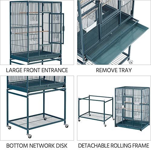 Yaheetech 54inch Metal Large Parrot Parakeet Flight Bird Cage w/Rolling Stand for Small Parrots Cockatiel Sun Parakeet Green Cheek Conure Lovebird Budgie Finch Canary - color: Navy Blue