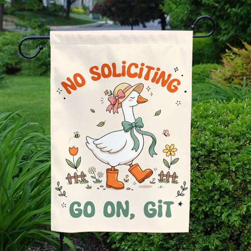 MAIANEY No Soliciting Garden Flag Cute Goose Go On Git Funny Yard Banner 12x18 Inch Double Sided, Farmhouse Porch Lawn Outdoor Decor, Rustic Welcome Sign for Home