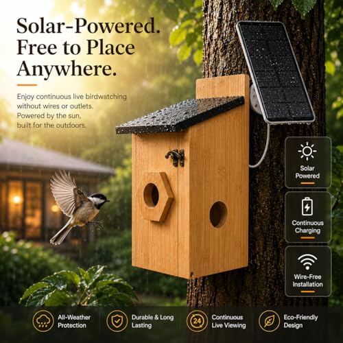 Smart Bird House with Camera - Solar Powered AI Bird Feeder with 4MP Color Night Vision, AI Species Recognition & IP66 Waterproof, Ideal Gift for Bird Lovers | 4MP Color Night Vision Camera, AI Bird Recognition, Solar Powered, 2.4GHz WiFi, Easy Setup, Sma