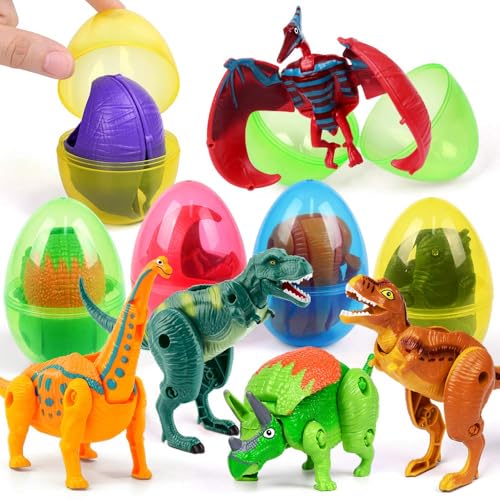 OCATO Easter Eggs Filled Easter Jumbo Eggs Fillers Basket Stuffers Easters | Deformation Dinosaur Egg Plastic Surprise Egg Easters Basket Stuffers Easter Party Favors for Kids Boys Girls Toddlers 6 Pack