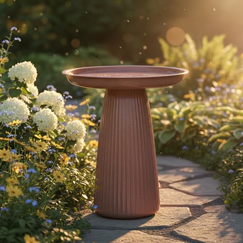 Sunnydaze Modern Bird Bath for Outside, Iron, 23” H, Canyon Clay Glaze | UV & Rust-Resistant Matte Finish, Durable Iron,1 Gal Water Cap, Outdoor Birdbath for Garden, Pedestal Bird Bath with Bowl - color: Canyon Clay Glaze