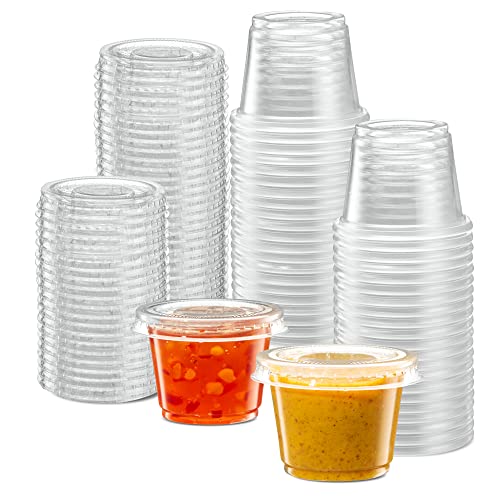 (1 oz - 100 Sets) Clear Diposable Plastic Portion Cups With Lids, Small Mini Containers For Portion Controll, Jello Shots, Meal Prep, Sauce Cups, Slime, Condiments, - color: Clear, size: 1 Ounce