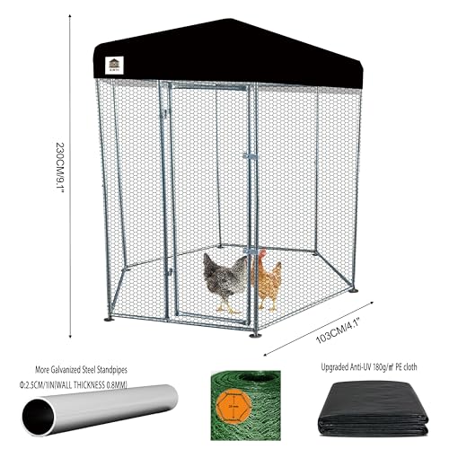 Hexagonal Metal Chicken coop with Cover for Yard, 6x6x7.5ft Large Chicken Run for 4-6 Chickens, Walk-in and Weatherproof Design Duck Pen, Thickened Black UV Protection Cover - size: 71.0"L x 90.0"W x 71.0"H