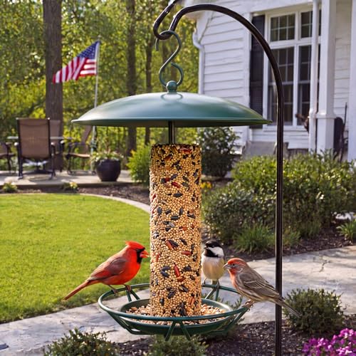 1 Pack Cylinder Bird Feeder Outdoor Seed Cake Feeder Hanging Metal Suet Cake Holder Backyard Wild Bird Feeding Feeders for Outdoors Garden(Dark Green) - color: Dark Green