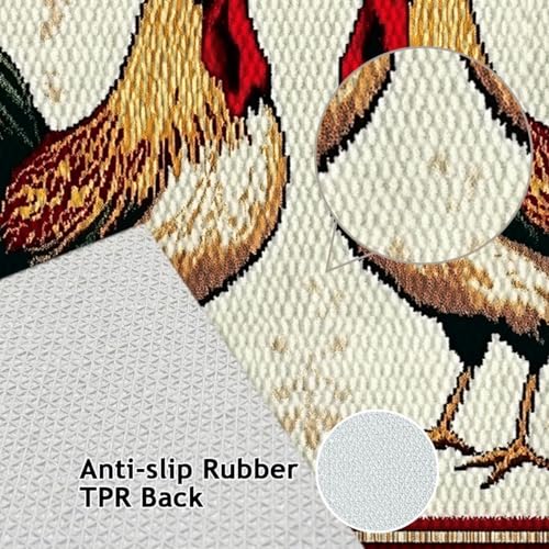Red Farmhouse Kitchen Rugs Set of 3, Non Slip Washable Durable Stain Resistant Floor Mat Set,Warm Home Decoration Rooster Welcome Kitchen Runner Rug 16"X24"+20"X32"+20"X47" - color: Red Grid Pattern&rooster