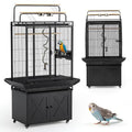 70" Large Bird Cage with Play Top, Metal Parrot Cage with Storage Cabinet | Tall Big Bird Flight Cage with Pull-Out Tray, Feeders, Cover, Stand, Rope, Aviary for Macaw Parakeet Cockatiel Budgie, Black