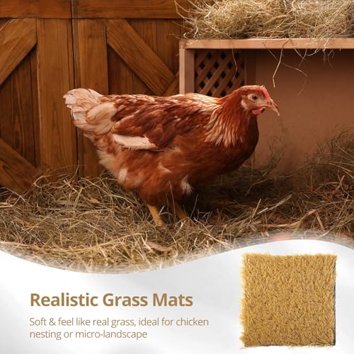 12 Pack Chicken Nesting Pads, 12”x12” Artificial Turf Mats for Nesting Box, Washable Coop Bedding for Hens & Small Pets