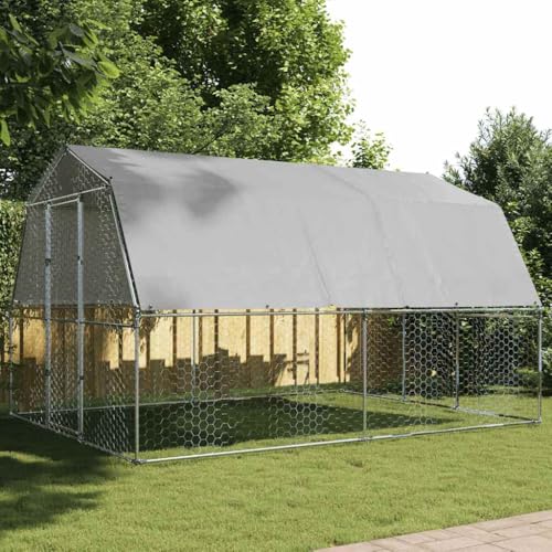 Large Walk-in Chicken Coop 147.6x112.2x90.6 Inch Outdoor Poultry Run Cage with Galvanized Steel Frame and Protective Cover for Chickens and Small Animals Silver - color: Silver-A
