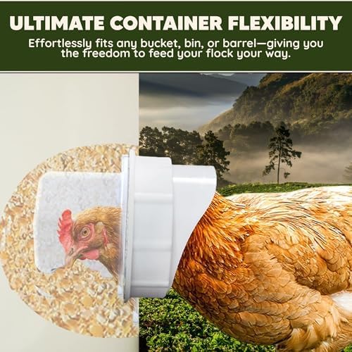 Poultry Pro DIY Chicken Feeder Port Kit - 5 Ports, Weatherproof Seals, Bushings & Hole Saw, PVC Gravity Feeder, Use for Buckets, Barrels, Bins & Troughs, No Waste Chicken Feeders (Bucket NOT Included) | As Seen on Shark Tank, Gravity Fed Chicken Feeder, f