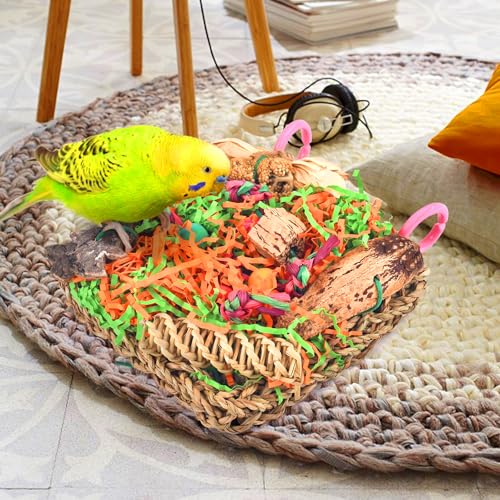 KATUMO Bird Toys, Grass Mat Shredding Hanging Toy for Budgie Parakeet | Natural Grass Mat Bird Toy Satisfies Foraging & Chewing; Hanging Design Fits Cage; Perfect for Small and Medium Pet Birds - style: Walnut decor