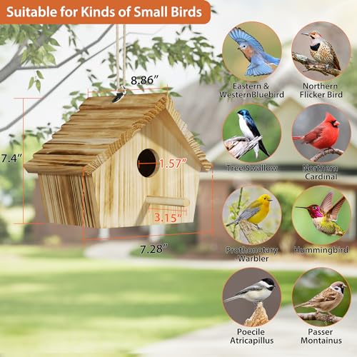 Auslar Bird Houses for Outside, Hanging Wooden Bluebird House for Outdoors | Birdhouses for Bluebird Cardinal Finch Wren Swallow, 1.57" Hole Bird Nesting Box with Perch & Hook, Garden Backyard Decor - style: Herringbone
