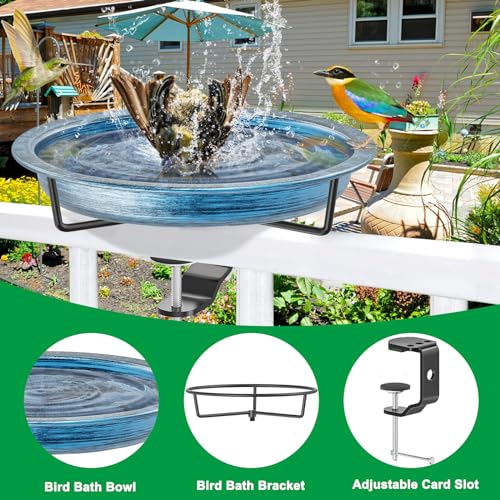 Deck Mounted Bird Bath Outside, Detachable Birdbath Bowl with Sturdy Clamp, Outdoor Bird Baths Bowl for Attracting Birds Garden Yard Decor (Retro Blue) - color: Retro Blue