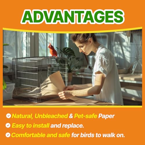T TORTO9 Kraft Bird Cage Liners 31 x 21.5 Inch, 120 Sheets, Absorbent Paper Tray Liners for Large Bird Cages, Pre-Cut Disposable Cage Bottom Liners - size: 31 x 21.5 in kraft