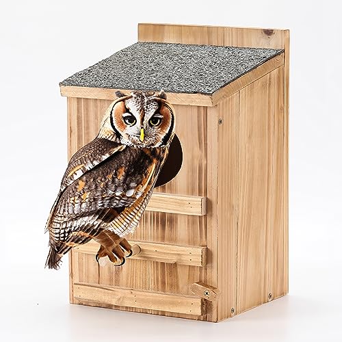 Owl Houses for Outdoors, Prebuilt Outdoor Nesting Box for Owls,Waterproof | Easy-clean access with asphalt roof, screws and wood shavings included, Ideal for Owls, Wildlife, Garden Decoration