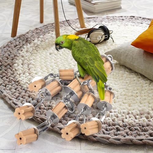 KATUMO Parrot Toys for Large Birds with Detachable Parts, 304 Stainless Steel and Natural Hardwood Chew Toy for Macaw, Cockatoo, African Greys, Medium to Large Parrots, Safe and Durable - color: Yellow