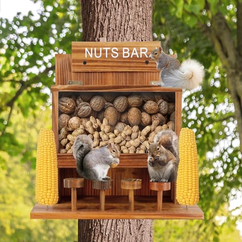 KOOPRO Squirrel Feeder for Outside Tree, Squirrel Picnic Table Feeder for Outdoors Corn Cob Peanut Feeder Funny Chipmunk House Nuts Bar Hanging Wooden Box | Corn Cob Peanut Feeder Funny Chipmunk House Nuts Bar Hanging Wooden Box