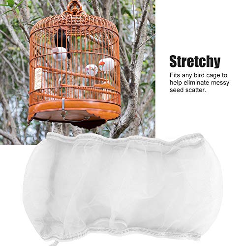 2PCS Bird Cage Cover, Bird Cage Seed Catcher, Adjustable Soft Airy Nylon Mesh Net, Birdcage Cover Skirt Seed Guard for Parrot Parakeet Macaw African Round Square Cages (S) - color: White