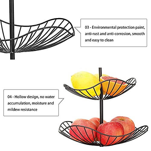 easyBee 3-Tier Fruit Basket Tower Stand, Metal Wire Construction, Vegetable Tiered Shelf, Tall Standing Produce Holder, Serving Basket for More Counter Space, 31 x 25 x 20 cm - Black