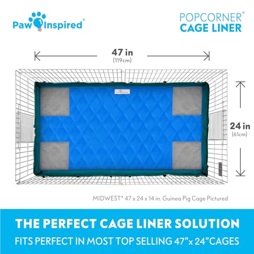 Paw Inspired PopCorner Washable Fleece Cage Liners, Midwest, Blue | Reinforced Corners, Super Absorbent Mat, Bedding, Waterproof Bottom, Guinea Pigs, Ferrets, Rabbits, Hamsters, Small Animals - color: Blue, size: Midwest