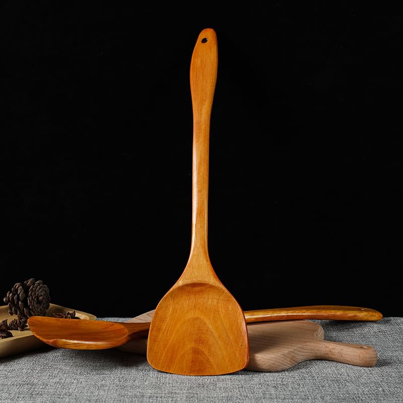 Linwnil Wooden Spatula for Cooking Nonstick, Kitchen Wok Spatula Utensil Set,15" Wooden Turner Serving Tool for High Heat Stirring in Nonstick Pans - color: Wooden