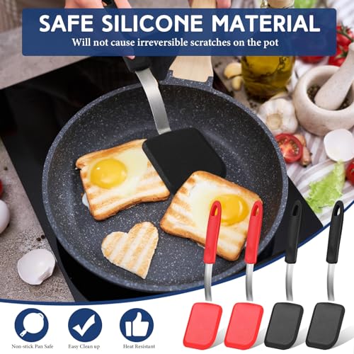 Gejoy 4 Pcs Silicone Cookie Spatula Turner Mini Brownie Spatula Flexible Silicone Spatulas Nonstick Cookware Heat Resistant No Scratch Flipper Baking Utensils for Egg Pancake(Red, Black) - color: Red, Black