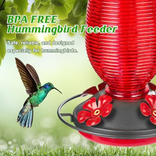 Glass Hummingbird Feeder for Outdoors Hanging, 20 OZ Humming Birds Feeders with 4 Bee Guard Feeding Ports & Built-in Ant Moat, Bird Feeder for Outside, Red,2 Pack