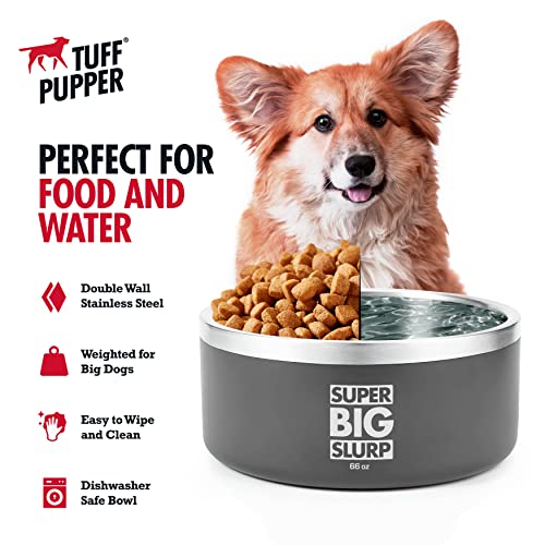 Tuff Pupper Heavy Duty Insulated Dog Bowl | Double Wall Stainless Steel Dog Food Dish | Non-Slip Spill Proof Dishwasher Safe Cat Bowl | Water Dish for Feeding Large Medium Small Pets (66oz, Grey) - color: Cool Grey, size: 66oz