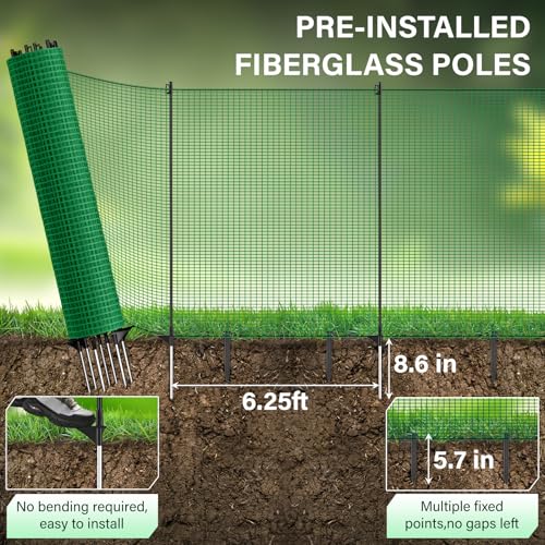 Temporary Fence with Posts,4‘x50‘ Animal Barrier Dog Portable Fencing | with Fiberglass Stake Windbreak Rope,Safety Snow Plastic Nettingfor Garden Backyard Outdoor for Chickens or Other Animals - size: 4x50FT