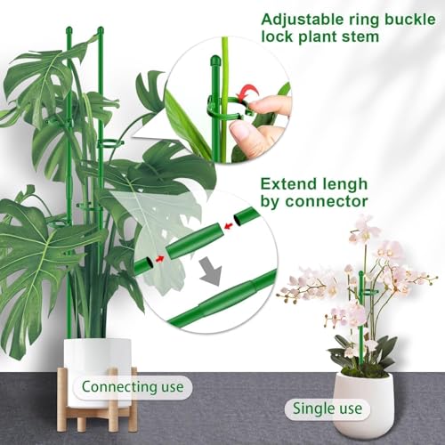 Plant Support Stakes for Indoor SupKing Orchid Sticks with Clips Garden Stake Extended to 2/3/4ft for Outdoor Potted Tomato Rose Vegetables House Palnts Comes with 20 Plants Ties(15 inch 10Pcs) - color: Green