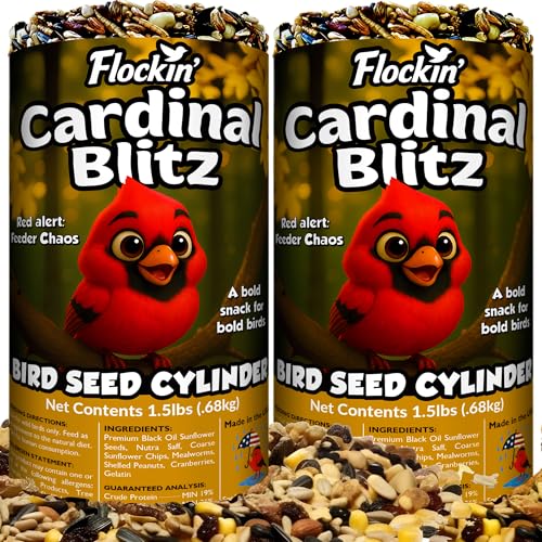 Cardinal Bird Seed Cylinders with Hole, Nutrasaff & Mealworms, 2 Pack | Cardinal Blend, Cylinder Bird Seed, Safflower, Peanuts, Mealworms & Cranberries, Attracts Various Wild Birds, USA Made 1.5lbs - size: 2-Small