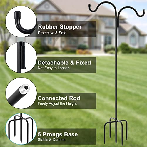 Gtongoko Double Shepherds Hook for Outdoor, 76 Inch Bird Feeder Pole with 5 Prongs Base, 5/8 Inch Thick Heavy Duty Adjustable Garden Hook for Hanging Plant, Lantern, Hummingbird Feeder, 1 Pack - size: 76 Inch