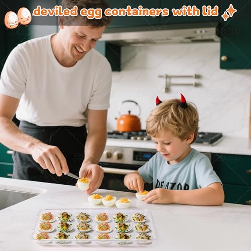 Egg holder for fridge - deviled egg containers with lid, Clear Stackable Plastic Egg Holder, Space-Saving 18 Egg refrigerator Organizer (Clear, Pack of 01)